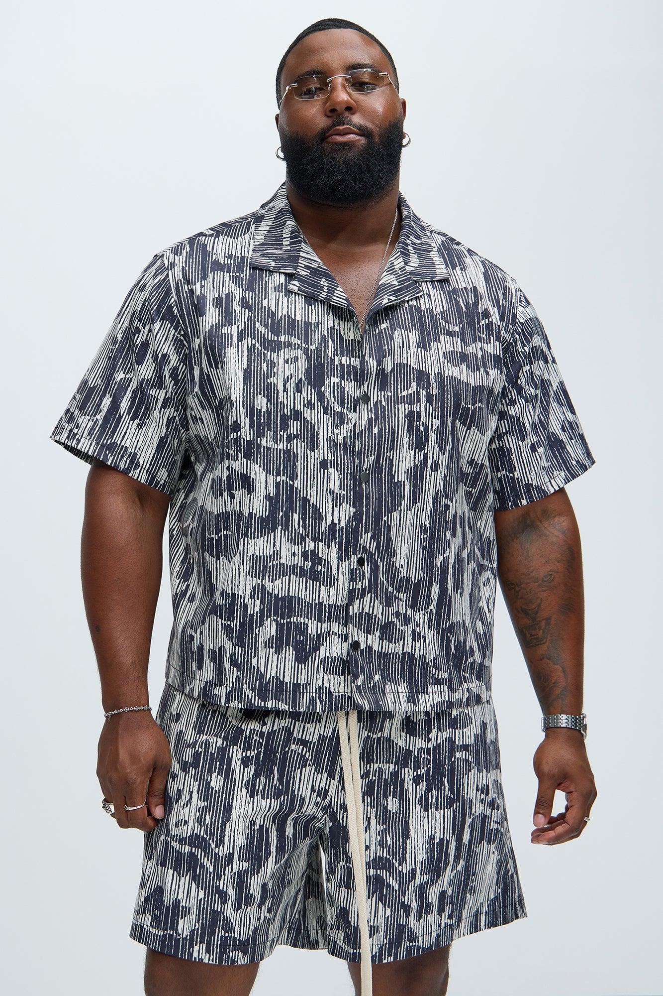 Distressed Camo Print Shirt - Black/White Product Image