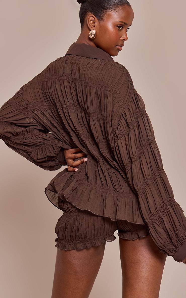 Dark Brown Chiffon Shirred Shirt Product Image