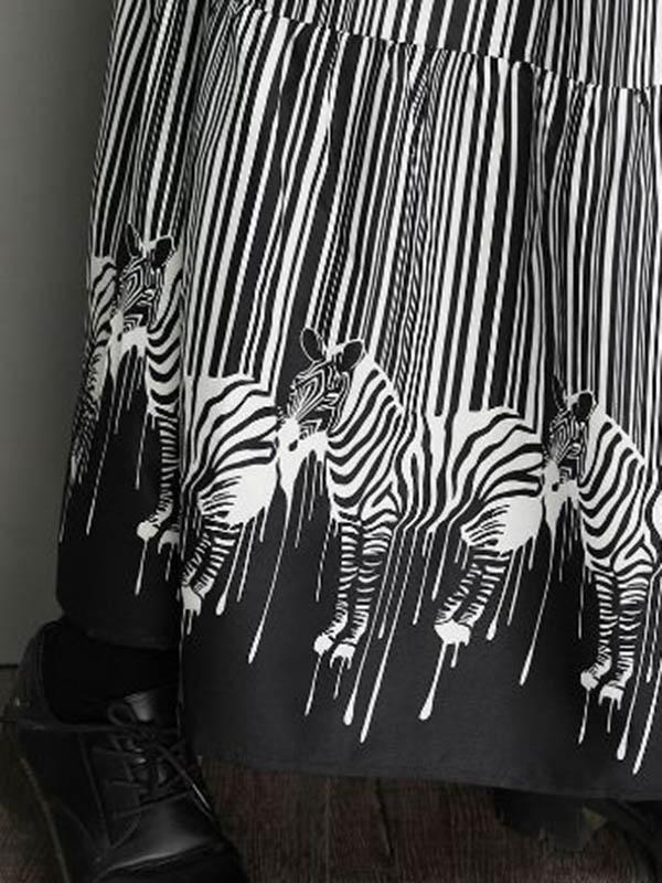 Vintage Loose Striped Buttoned Stand Collar Long Sleeves Midi Dress Product Image