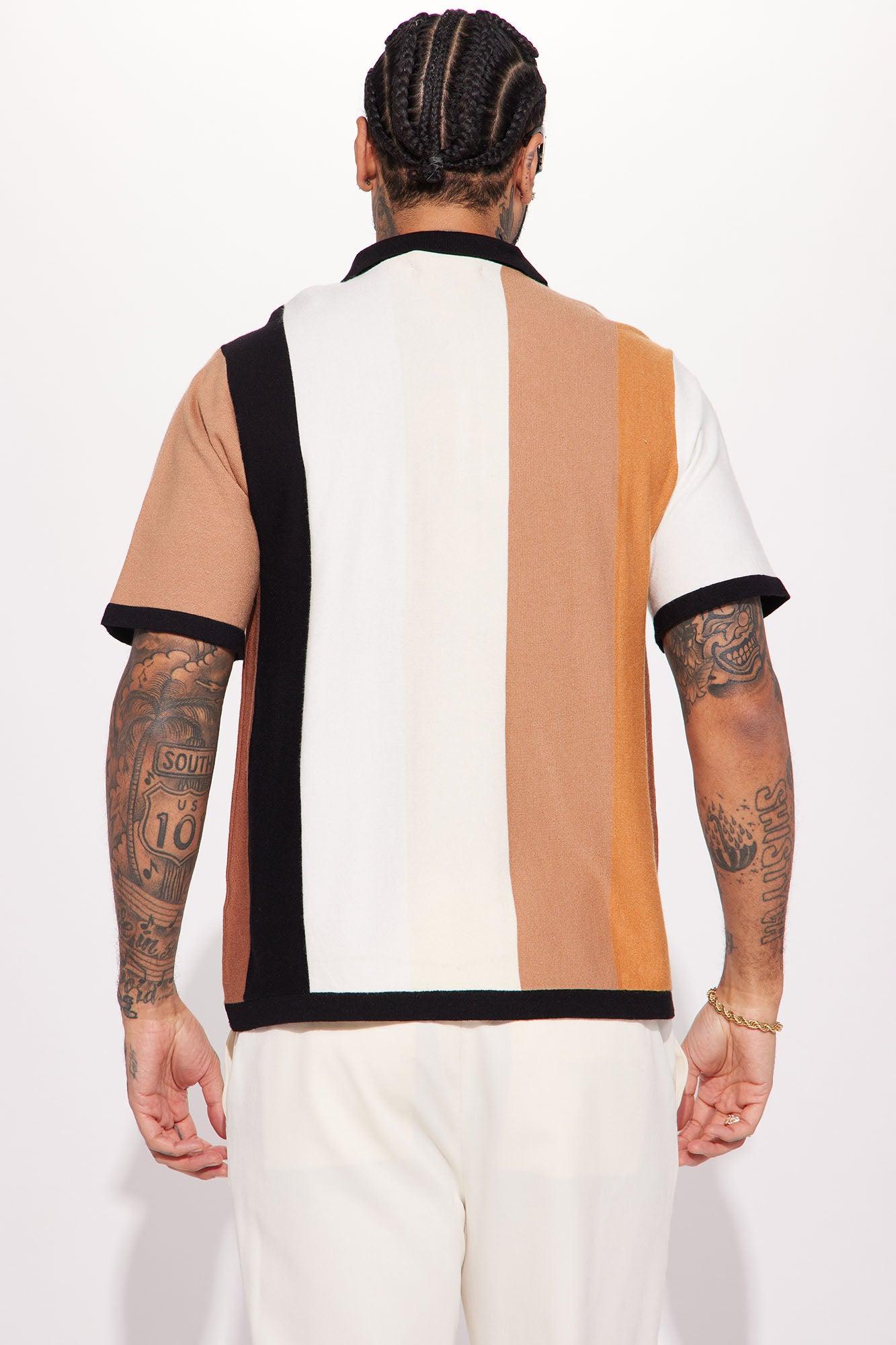 Levels Striped Short Sleeve Knit Polo - Brown/combo Product Image