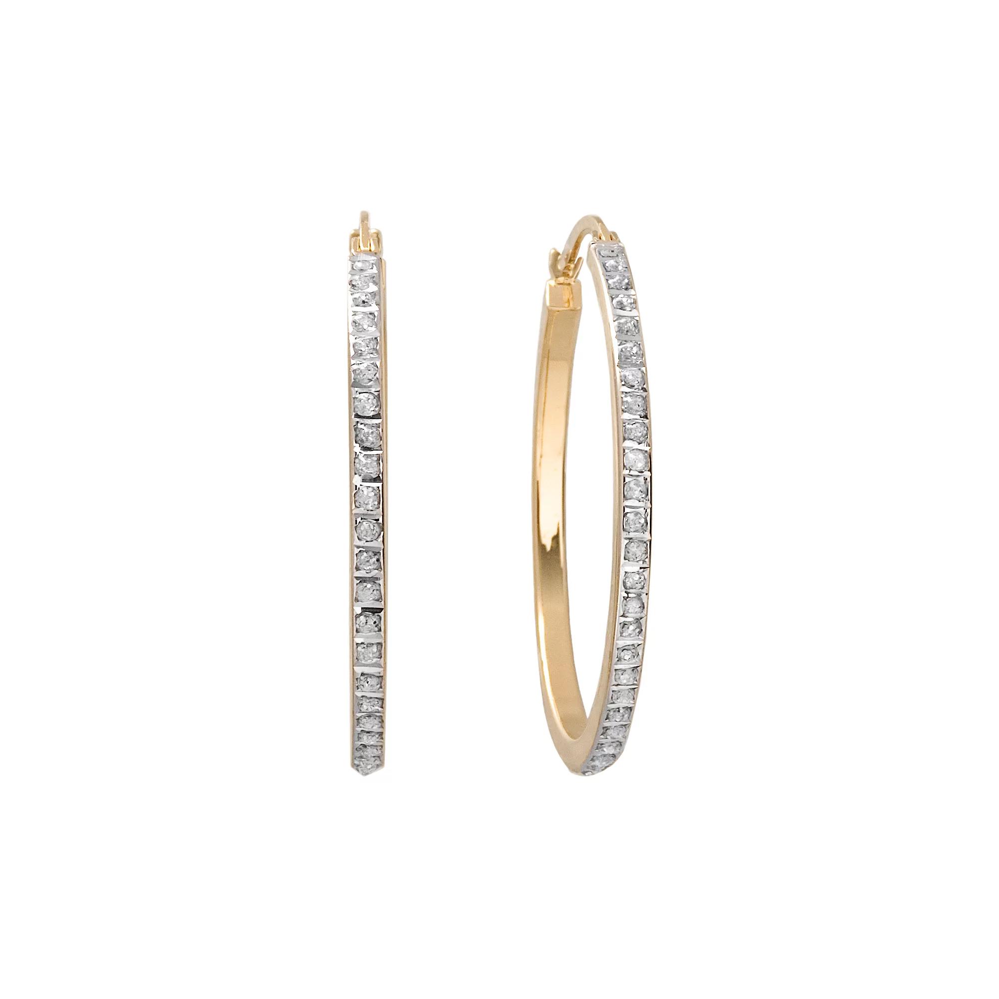 Diamond Mystique 18k Gold Over Silver Hoop Earrings, Women's, Yellow Product Image