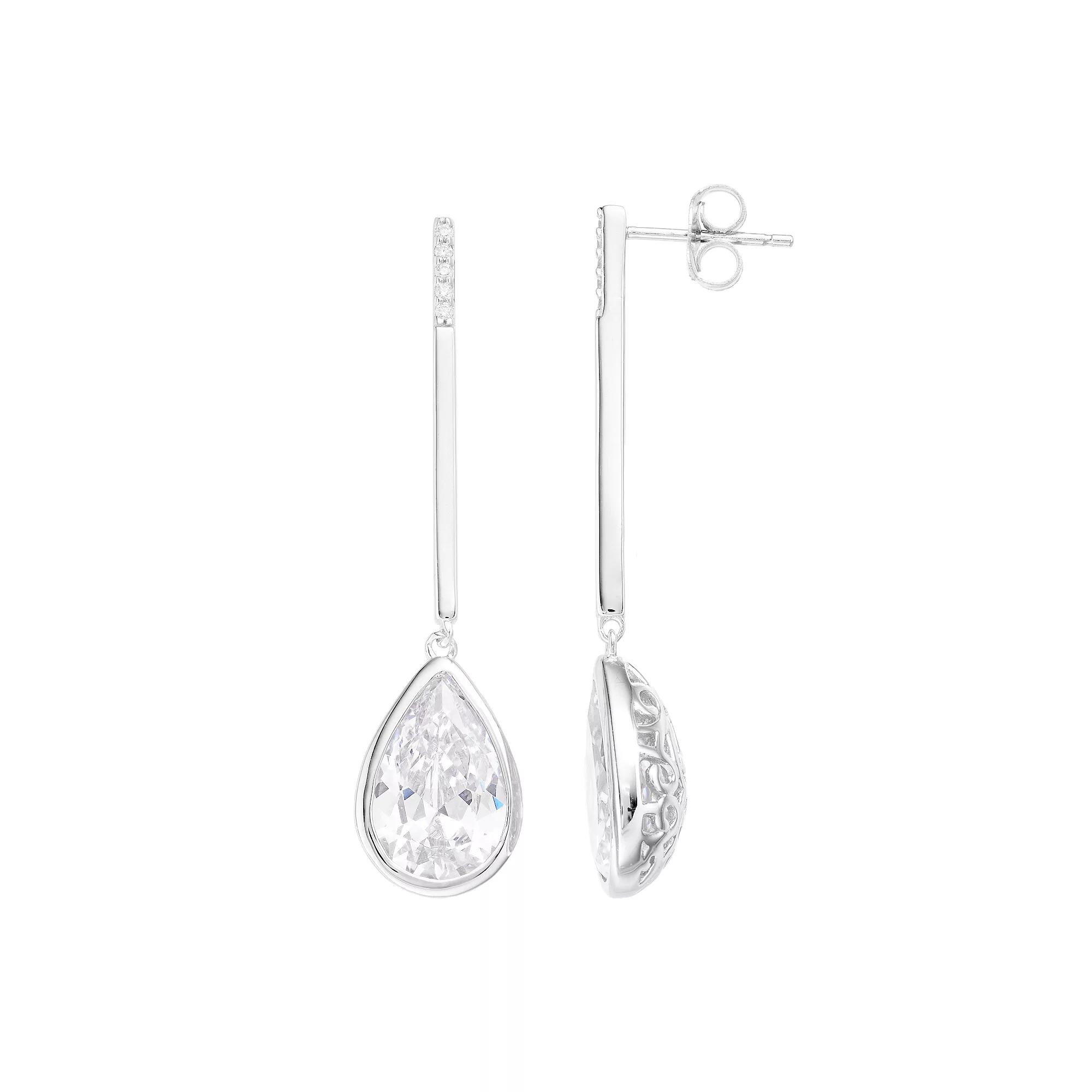 Sterling Silver Cubic Zirconia Bar Drop Earrings, Women's Product Image