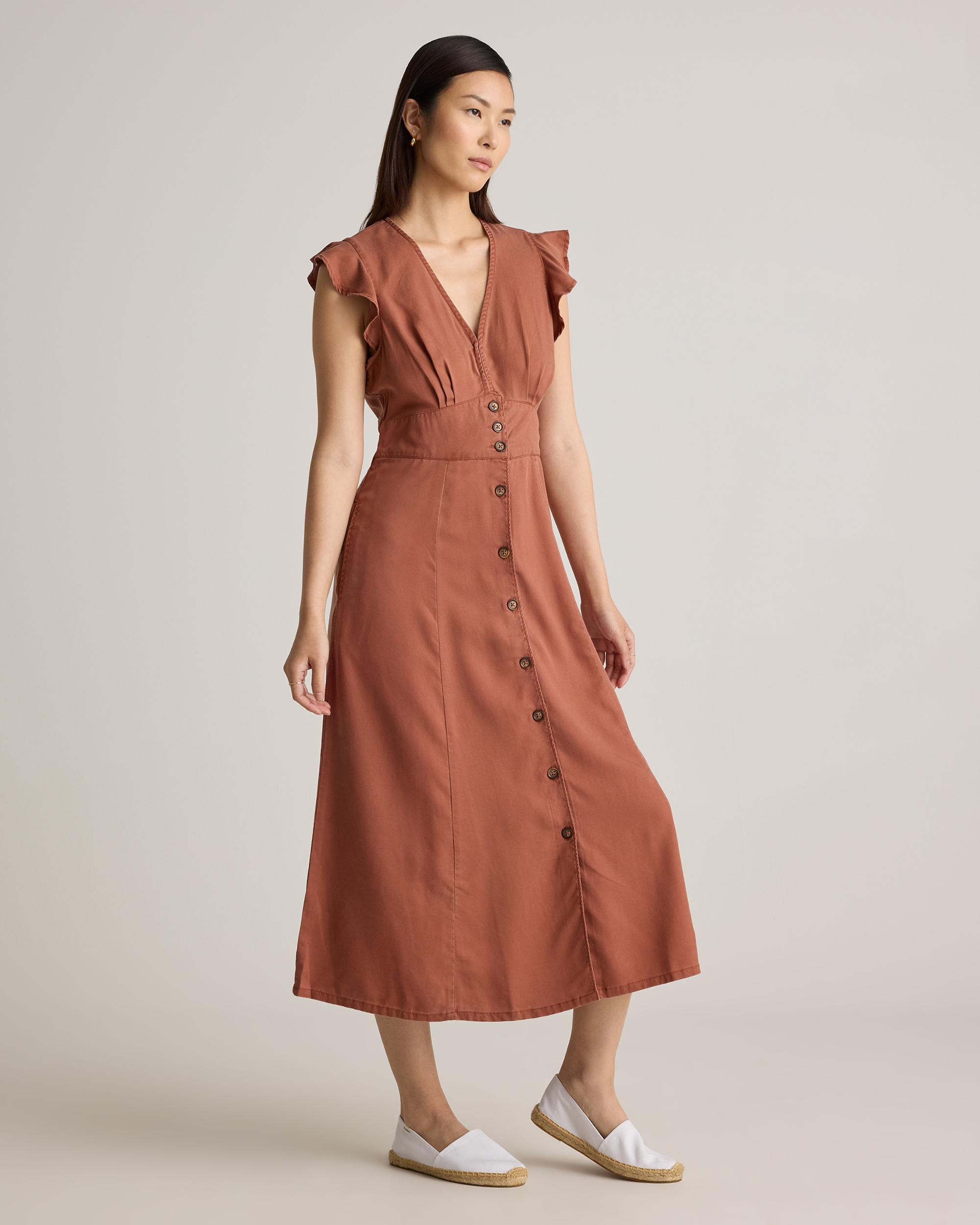 Quince | Women's Vintage Wash Tencel Button Front Midi Dress Size XS Product Image