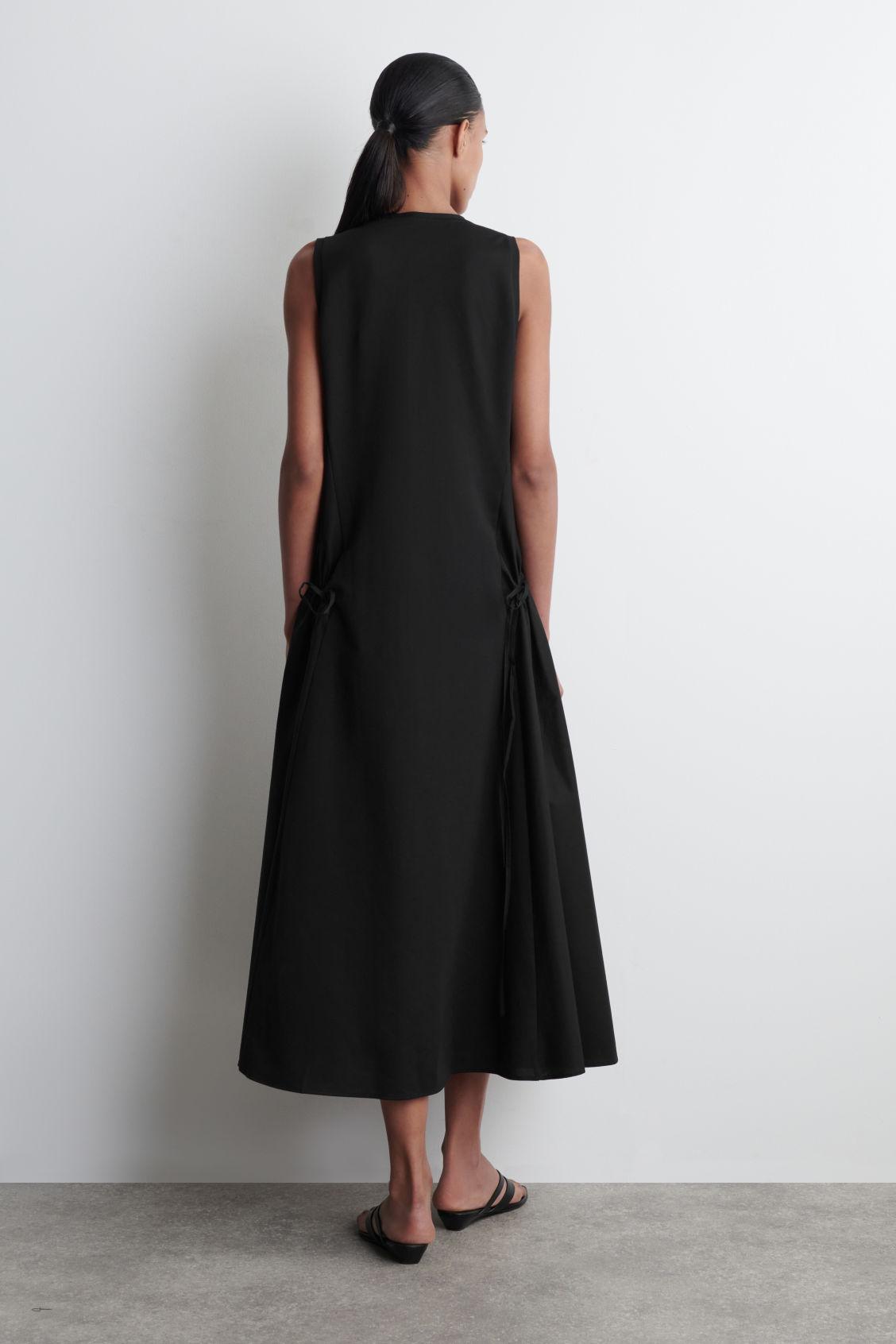 PANELED GATHERED-SIDE MIDI DRESS Product Image