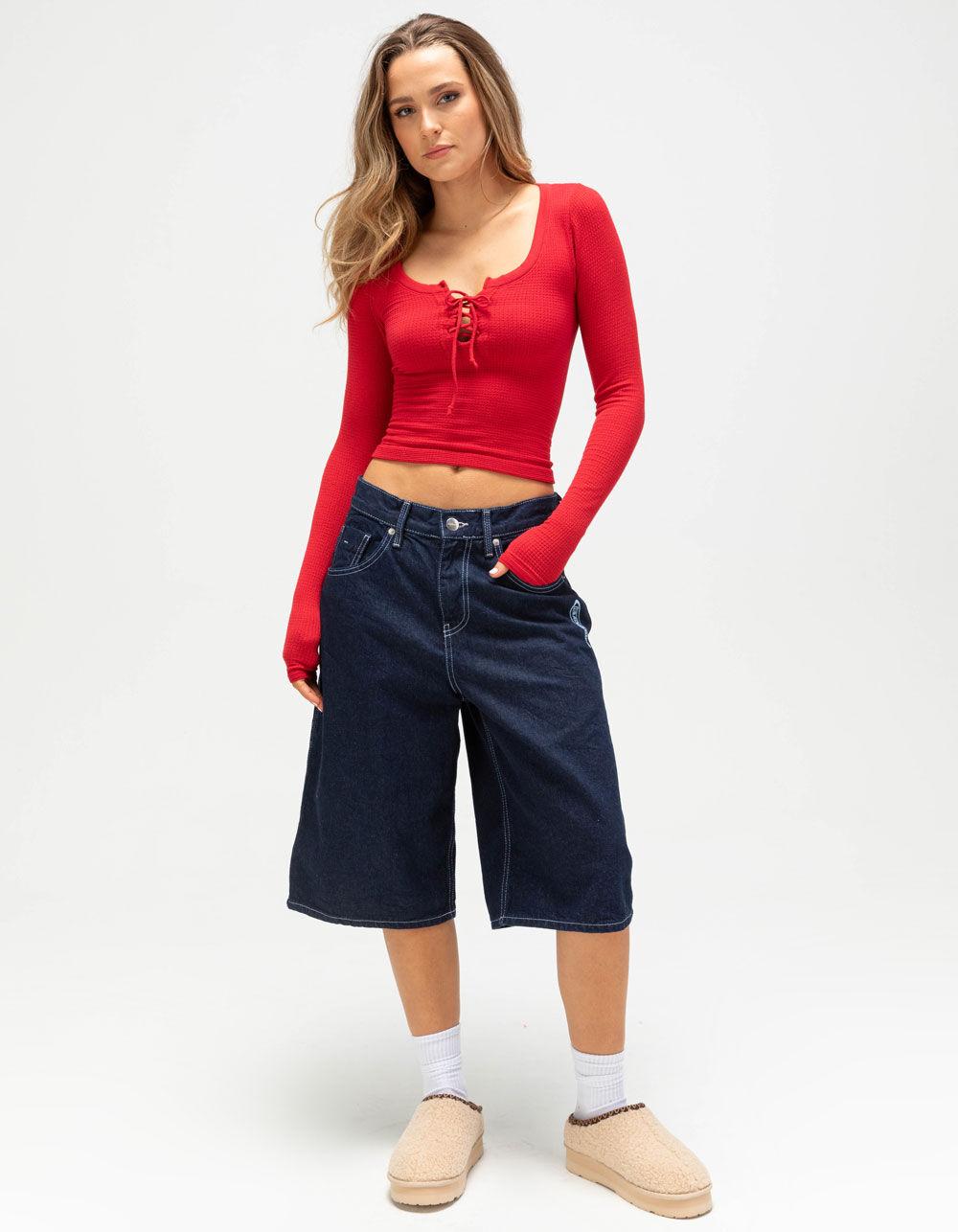 BDG Urban Outfitters Knockout Womens Lace Up Top - BURGUNDY Product Image