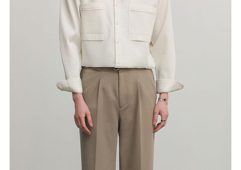 Mid Rise Plain Wide Leg Crop Dress Pants Product Image