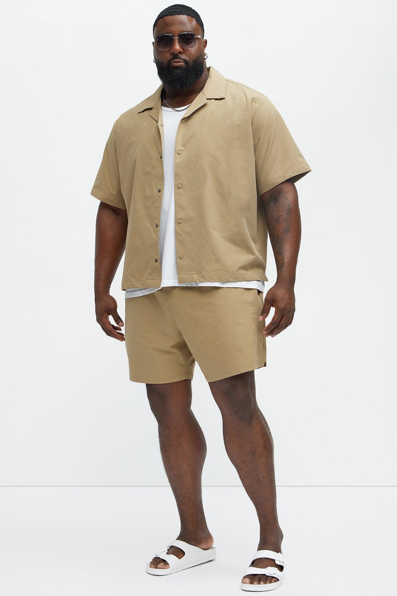 Seersucker Swim Mid Trunk - Khaki Product Image
