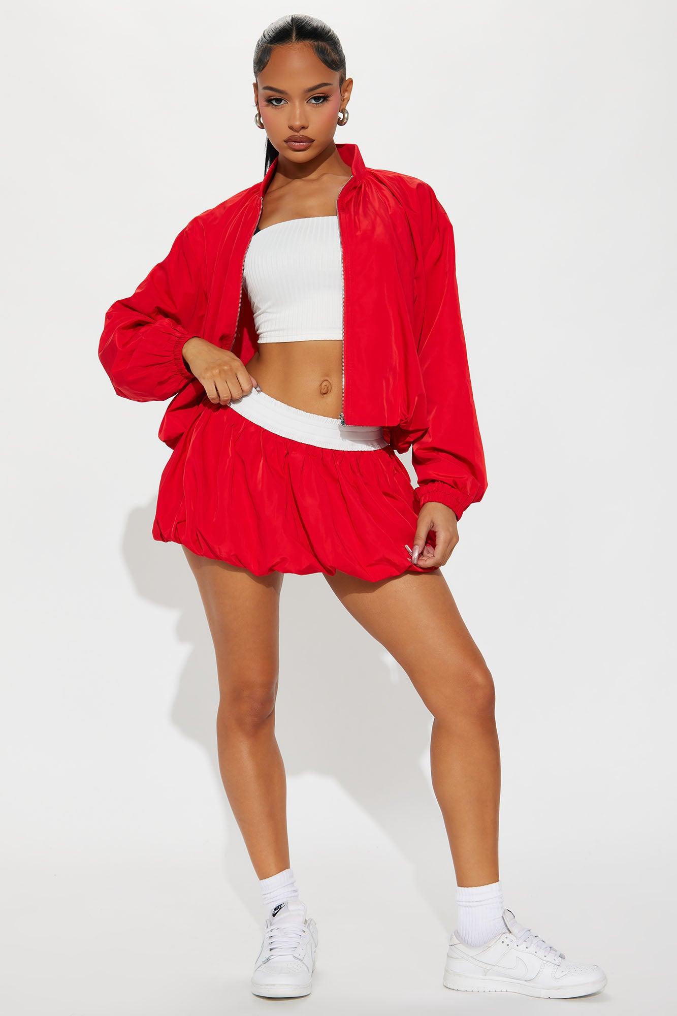 Sporty And Cute Bubble Skirt Set - Red Product Image