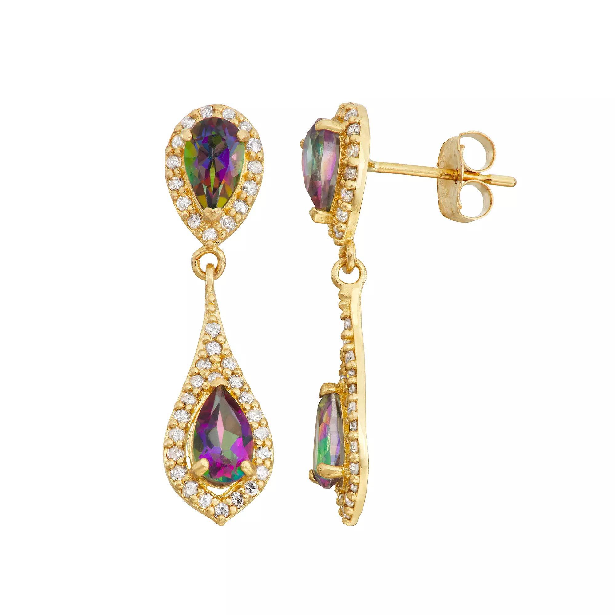 Tiara 10k Gold 1/3 Carat T.W. Diamond Mystic Topaz Drop Earrings, Women's Product Image
