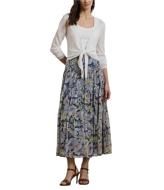 Lauren Ralph Lauren Linen Open Front Long Sleeve Tie Front Cardigan Product Image