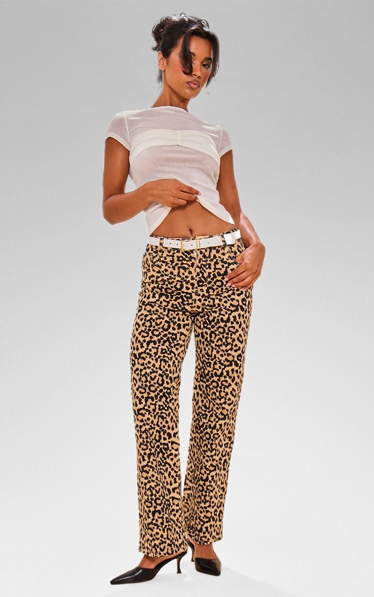 Brown Leopard Print Straight Leg Jeans Product Image