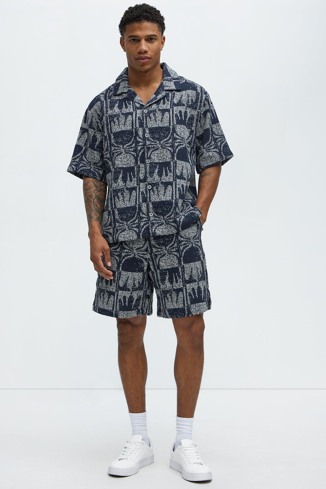 Tribal Pattern Relaxed Shorts - Navy/combo Product Image