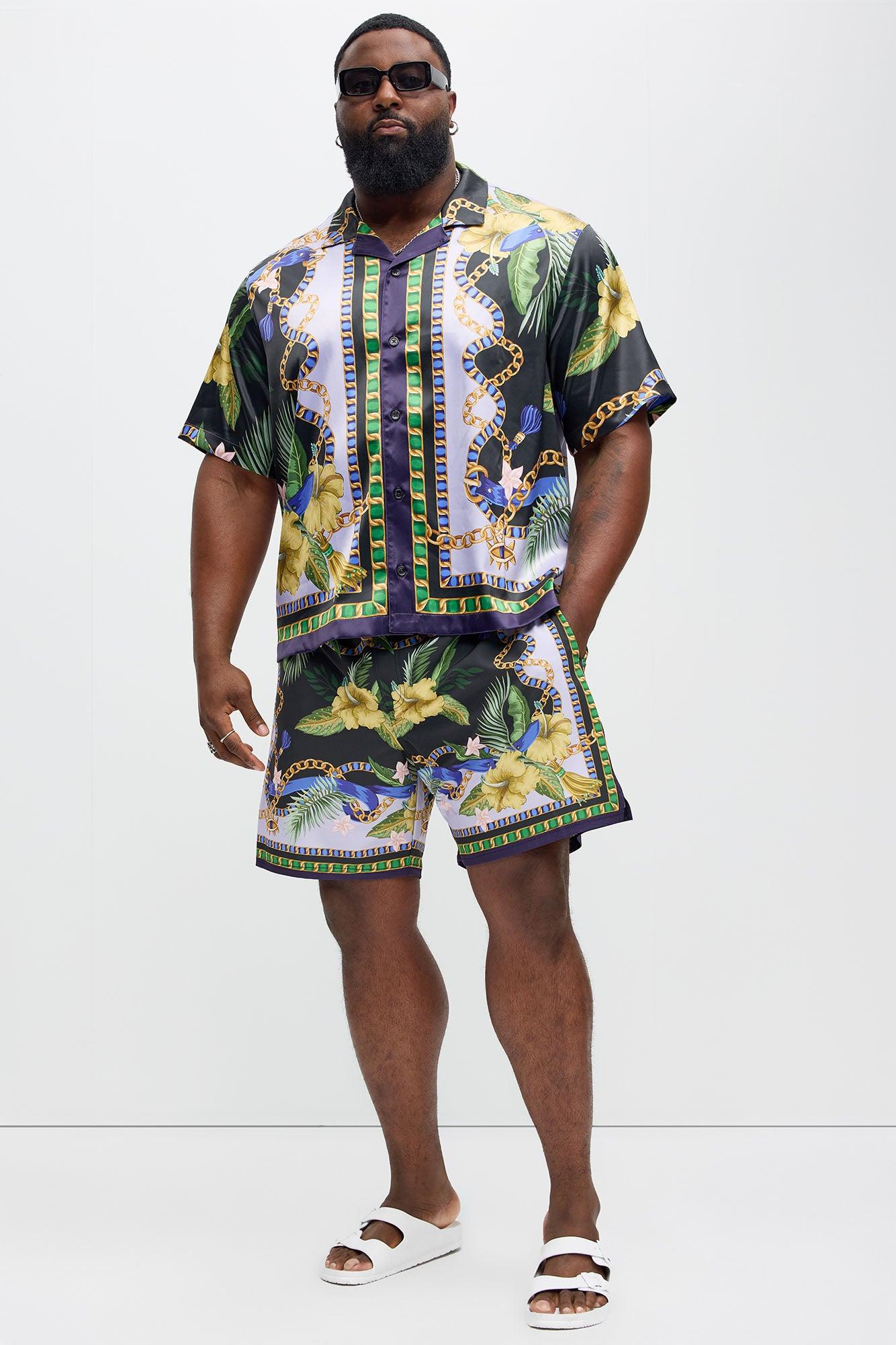 Baroque Floral Cuban Collar Button Up Shirt - Multi Color Product Image