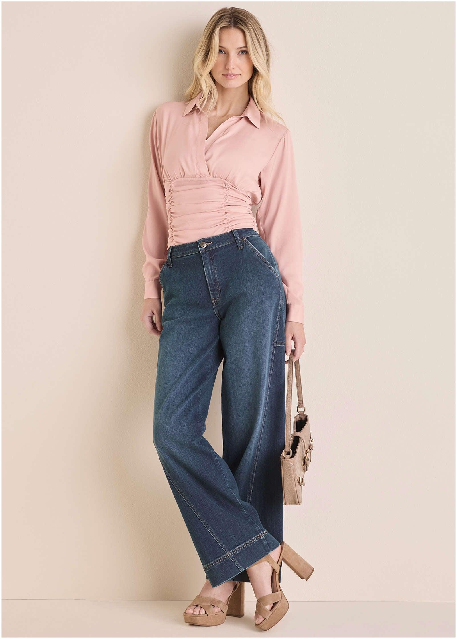 Ruched Collared Blouse - Mauve Product Image