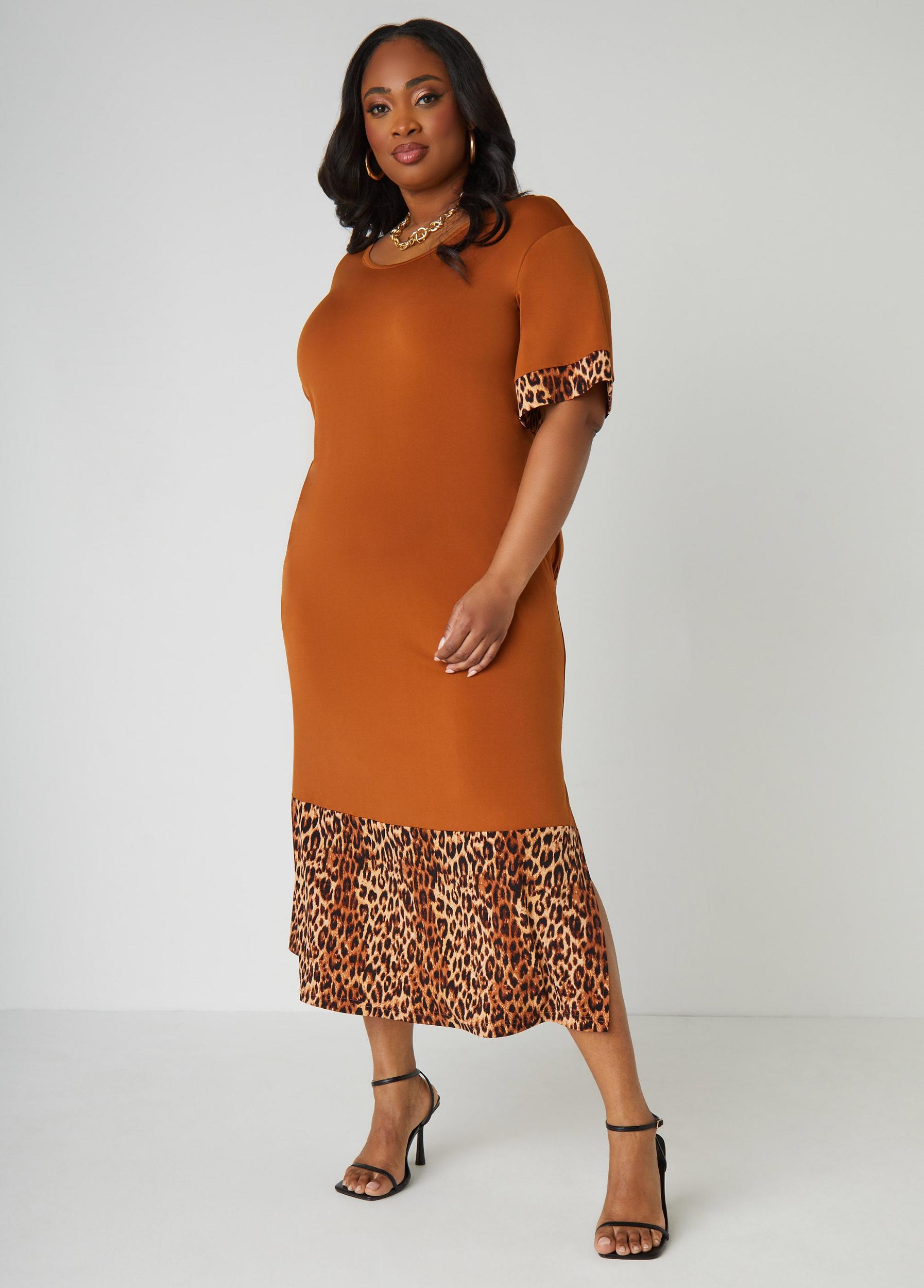 Leopard Paneled T Shirt Dress Product Image