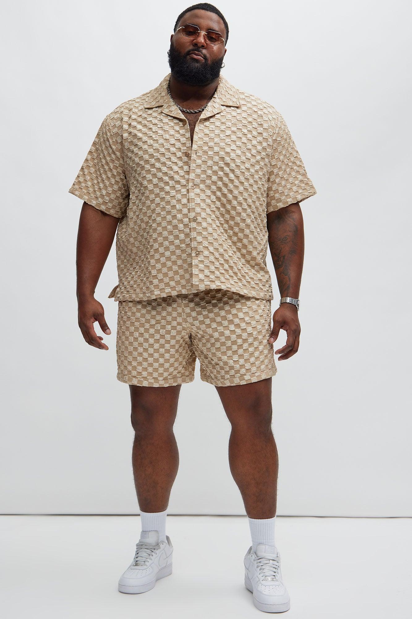 Crinkled Checkers Shirt - Tan Product Image