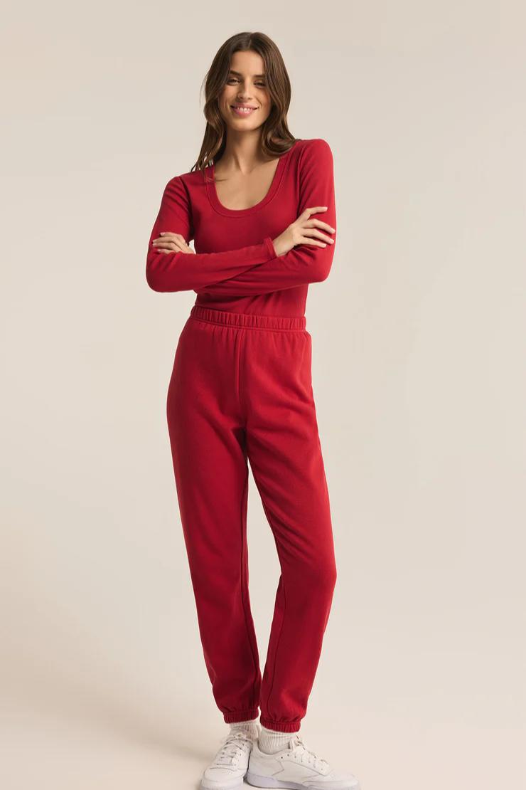 Sirena Rib Long Sleeve  Tee - Haute Red Product Image