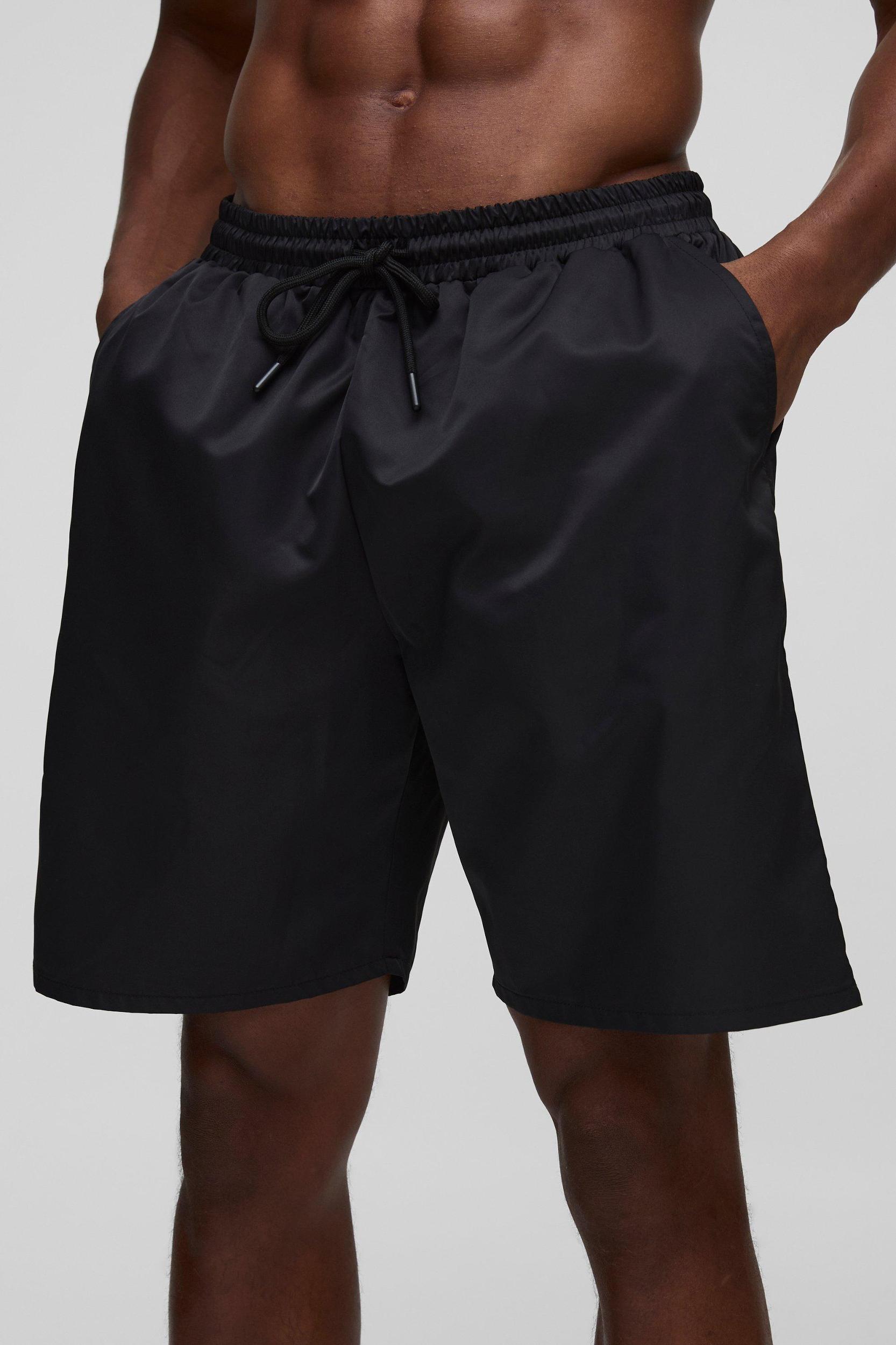 Long Length Swim Trunks in Black | boohooMAN USA Product Image