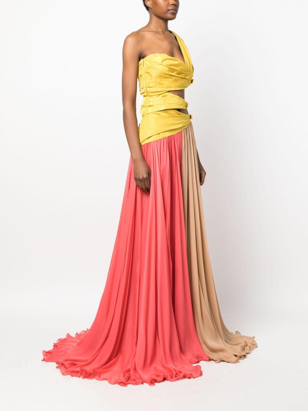 colour-block draped silk gown Product Image