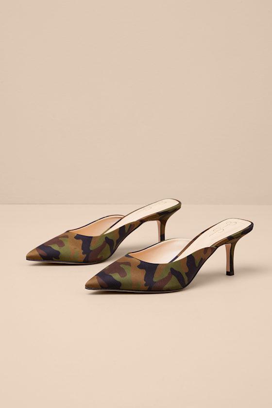 Belvaen Forest Camo Satin Mule Pumps Product Image
