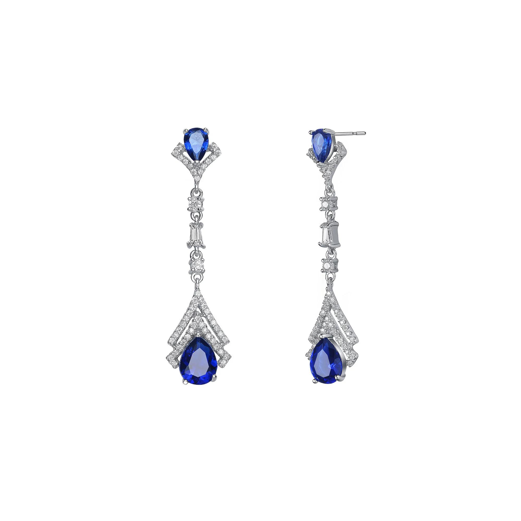 Sterling Silver Blue Cubic Zirconia Drop Earrings, Women's Product Image