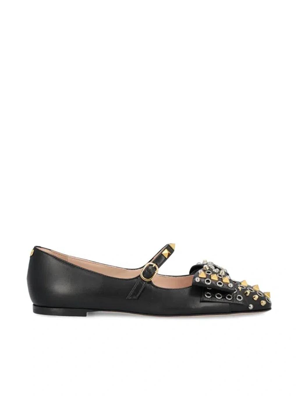 VALENTINO GARAVANI Mary-jane Bowow Ballerina In Kidskin With Studs Woman Black 35 In Multi Product Image