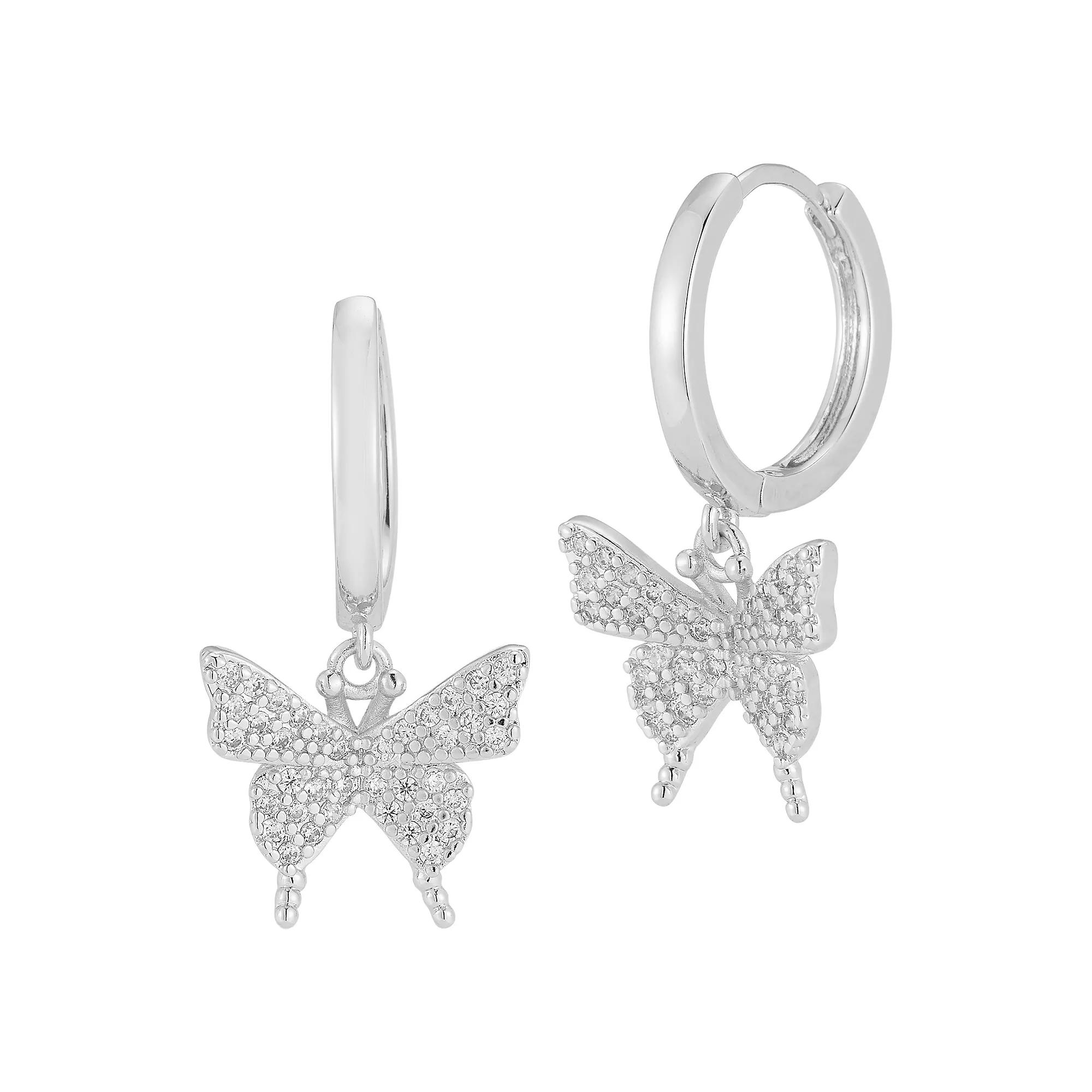 Cubic Zirconia Butterfly Drop Earrings, Women's, Silver Tone Product Image