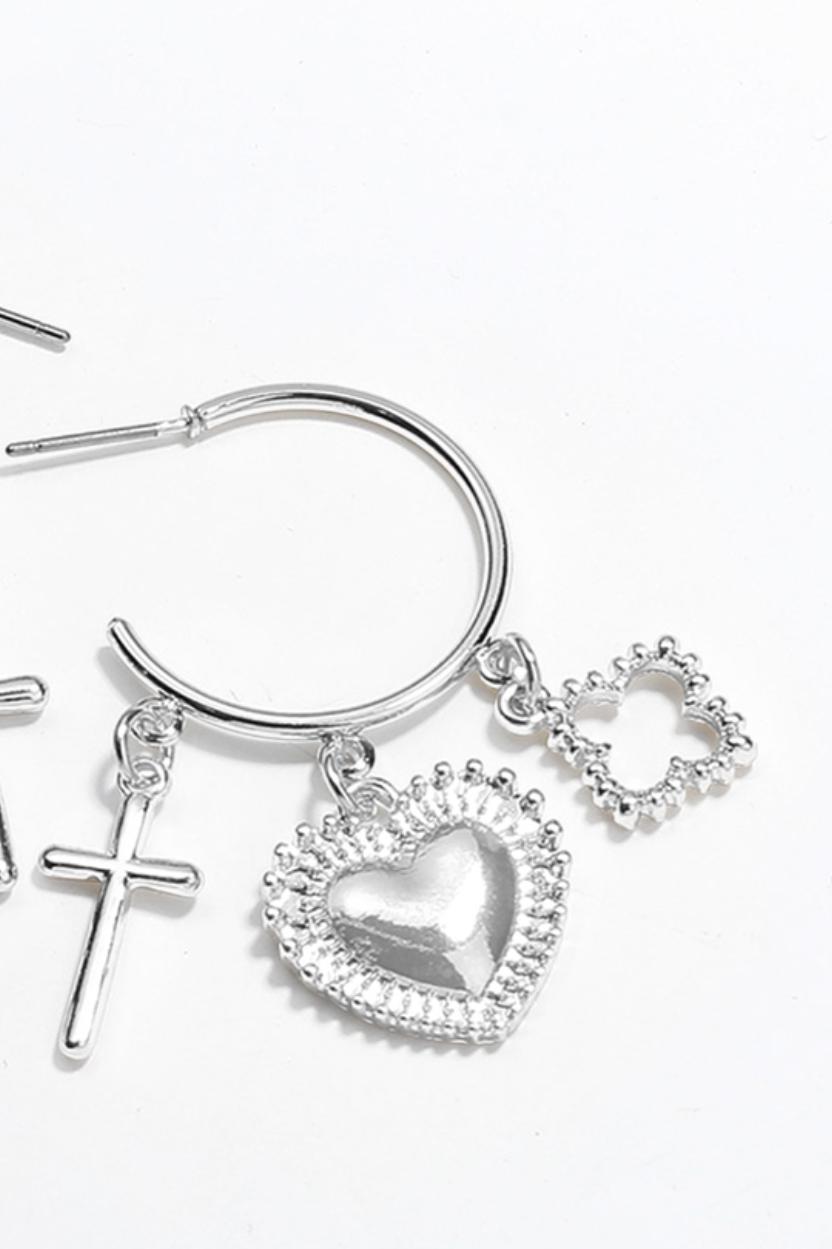 Cross Heart Charm Dangle Hoop Earrings Product Image