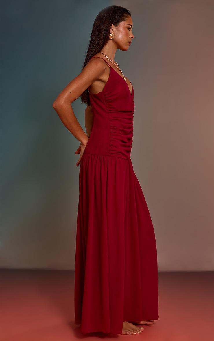 Magenta Chiffon Ruched Maxi Beach Dress Product Image