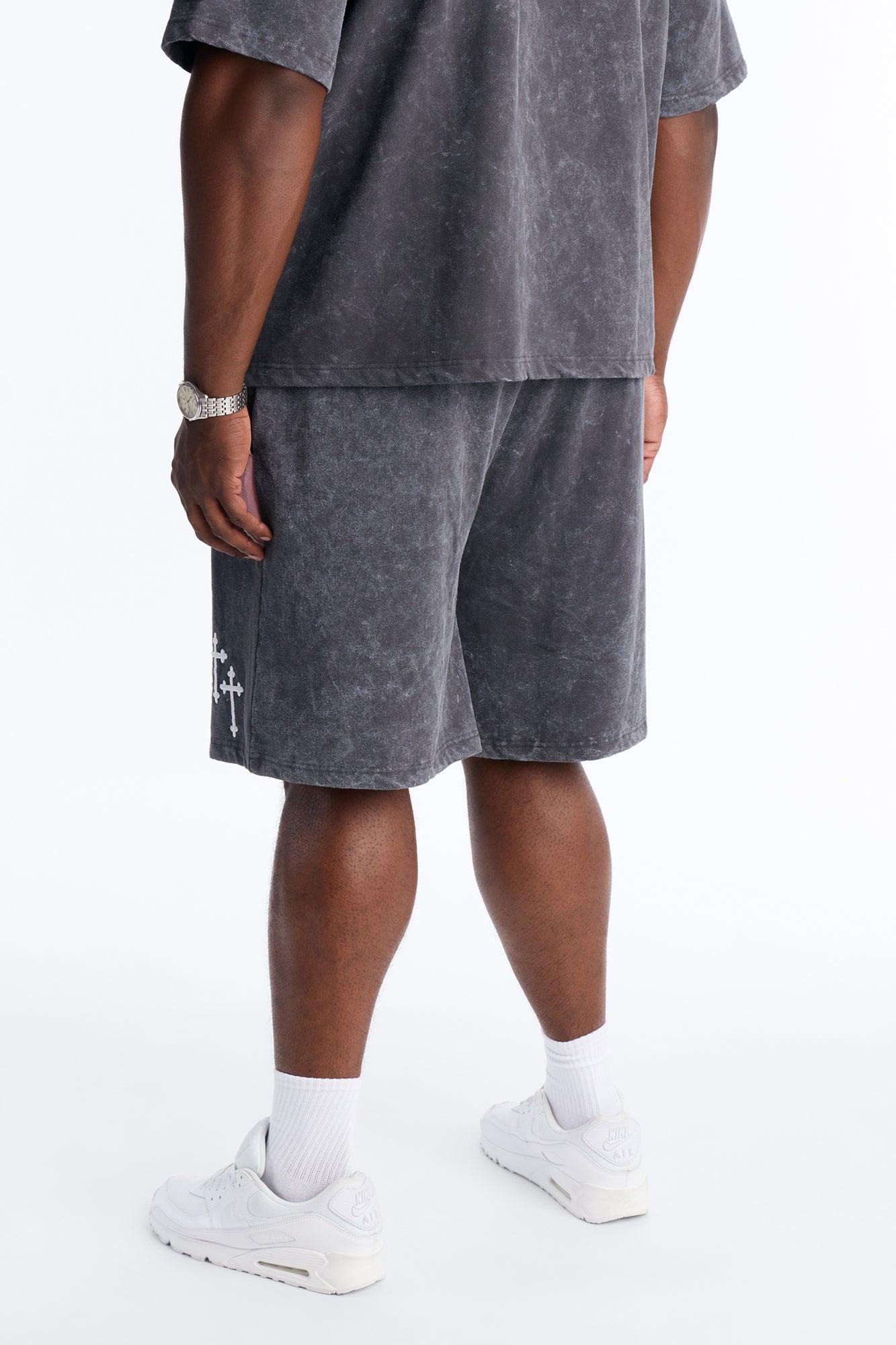 Sacred Embroidery Paneled Sweatshorts - Black Male Product Image