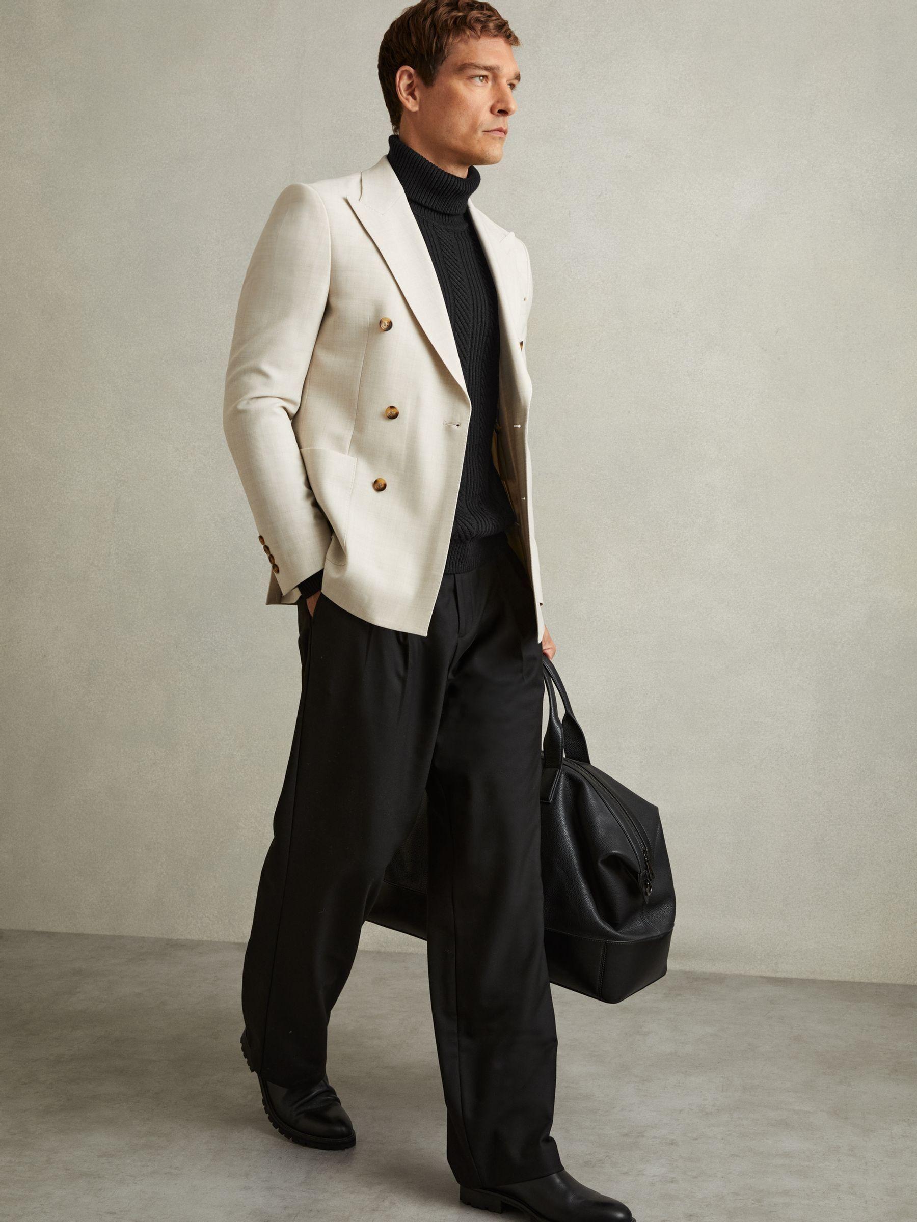 Cabled Roll-Neck Jumper with Cotton and Wool in Black Product Image