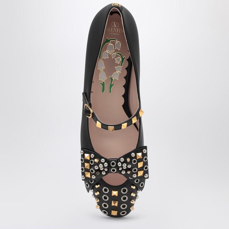 VALENTINO GARAVANI Mary-jane Bowow Ballerina In Kidskin With Studs Woman Black 35 In Multi Product Image