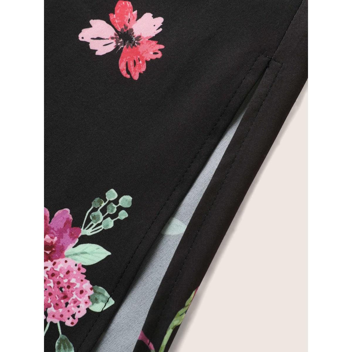 Plus Size Boho Print V Neck Elastic Waist Dress Black Women Elegant Gathered V-neck Short sleeve Curvy BloomChic 10/M Product Image