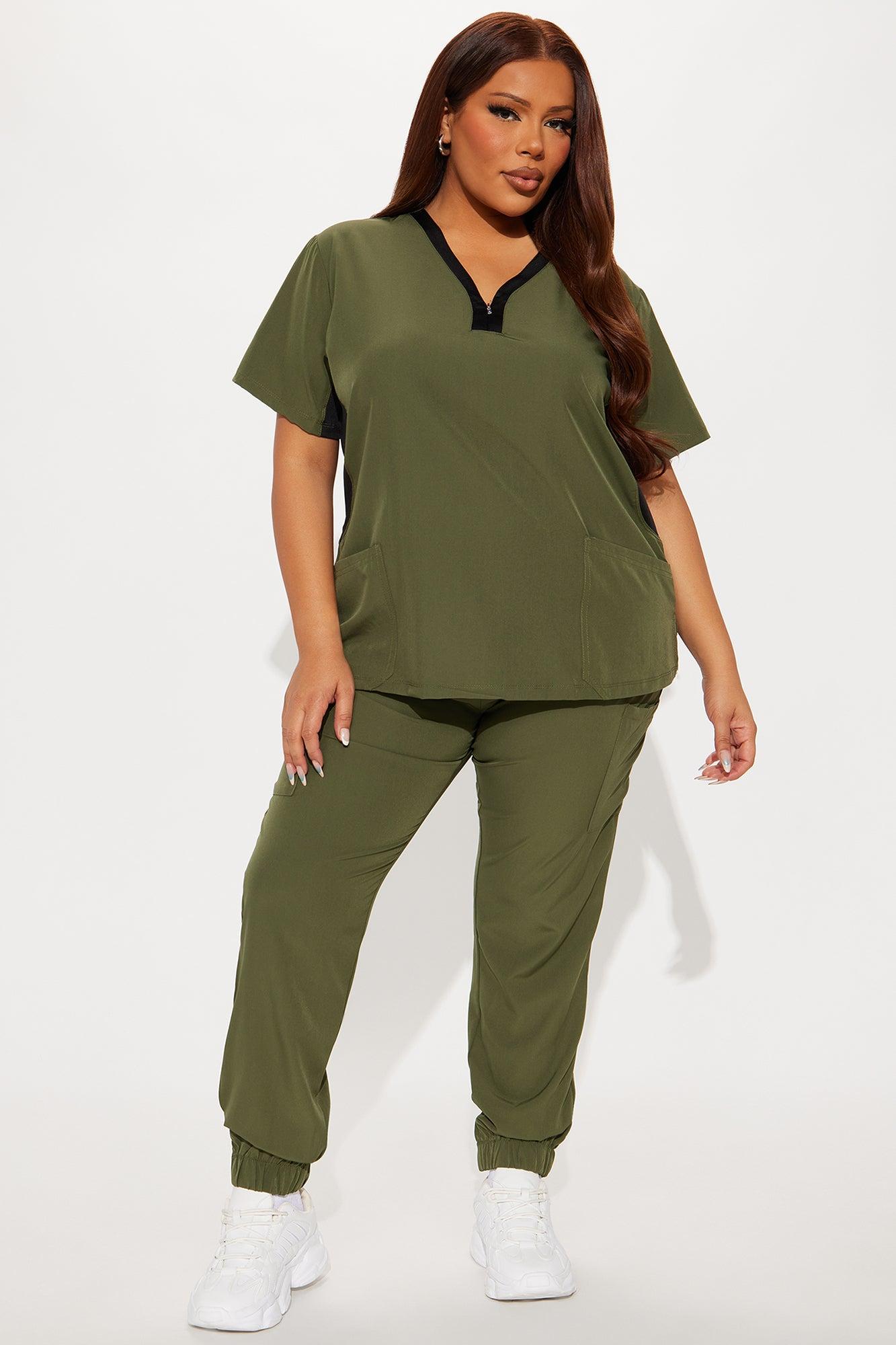 Ready To Help 2 Tone Uniform Scrub Jogger Set - Olive Product Image