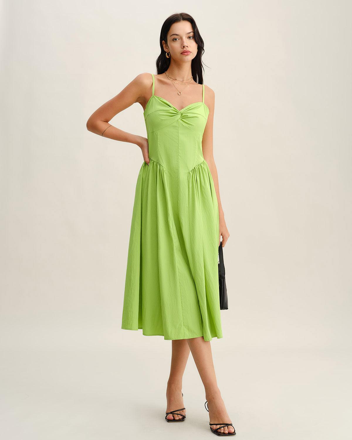Green Sweetheart Neck Slip Midi Dress Product Image
