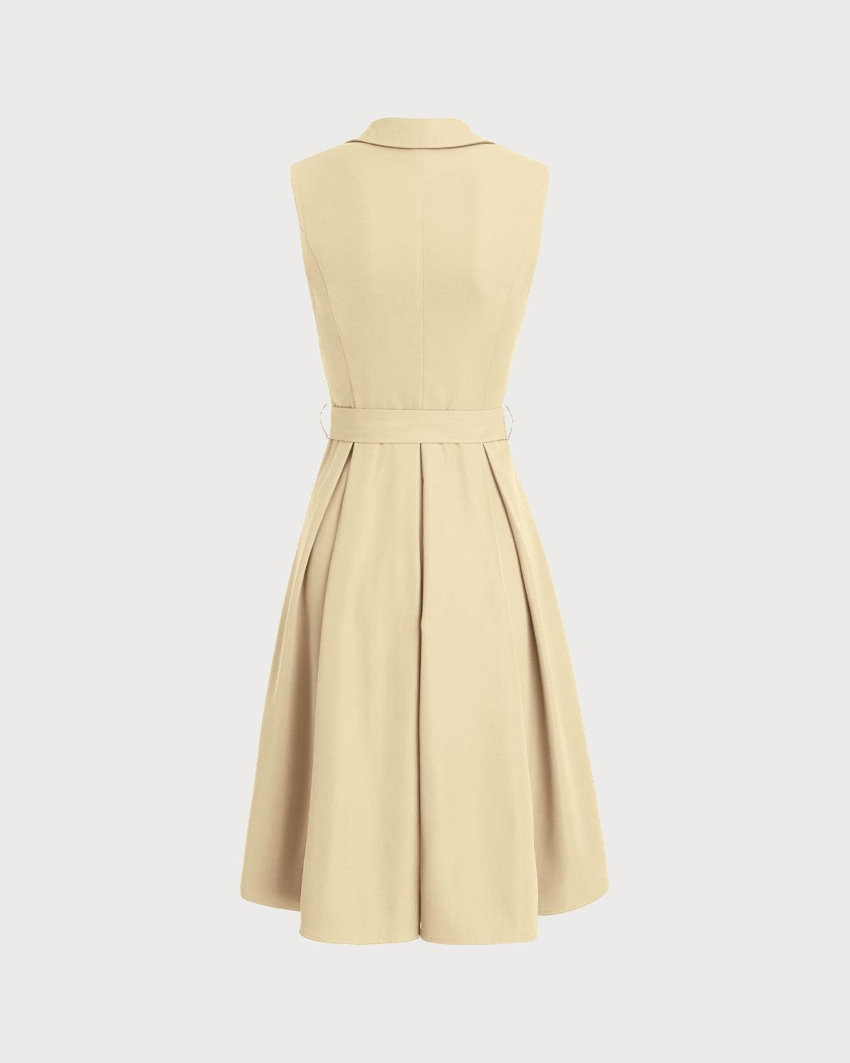 Apricot Button Sleeveless Midi Dress Product Image