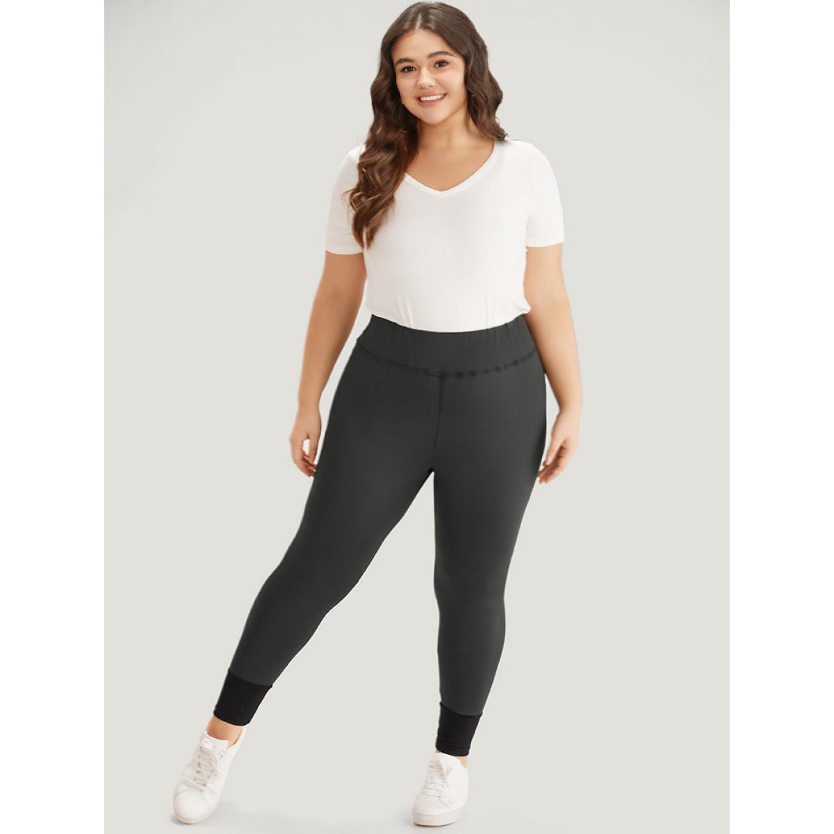 Plus Size Contrast Wideband Waist Patchwork Leggings Women Gray Casual High stretch Skinny High Rise Dailywear Leggings BloomChic 14-16/1X Product Image