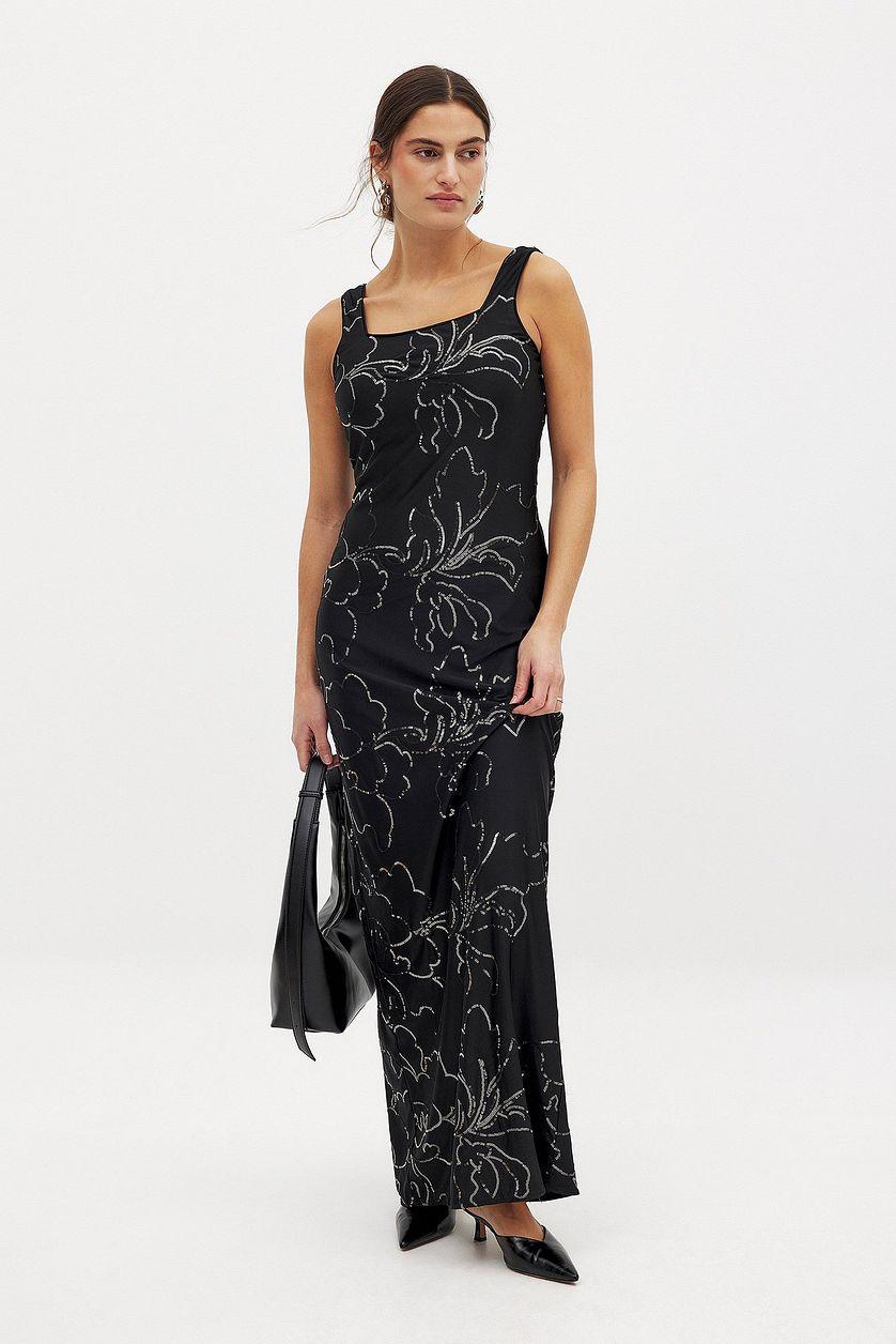 Pattern Sequin Maxi Dress Black Product Image