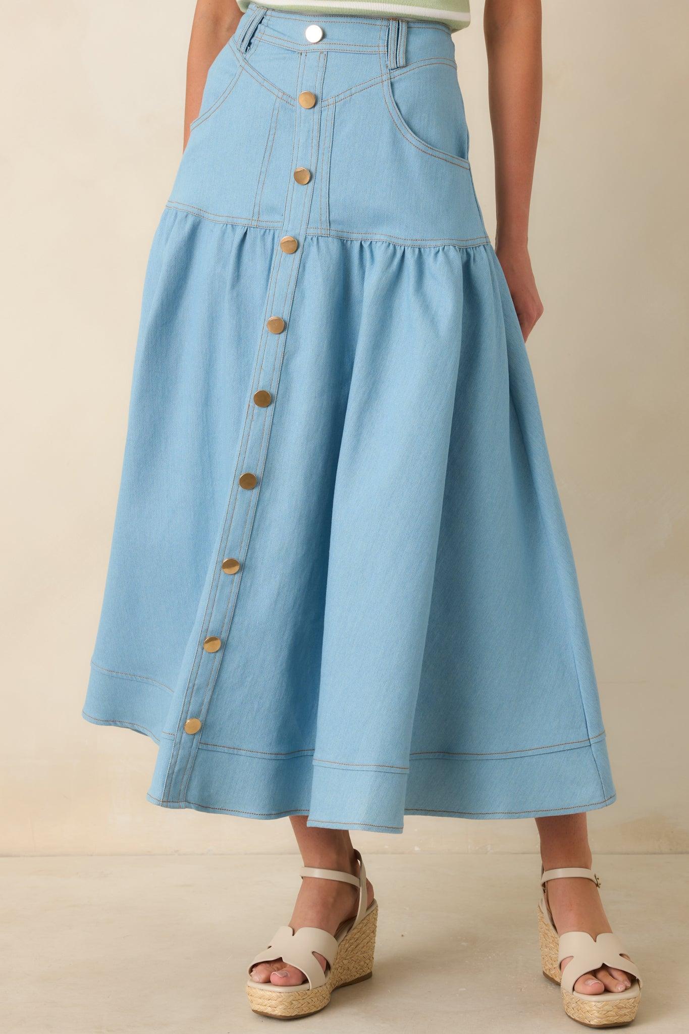Town & Country Light Wash Denim Button-Down Maxi Skirt Product Image