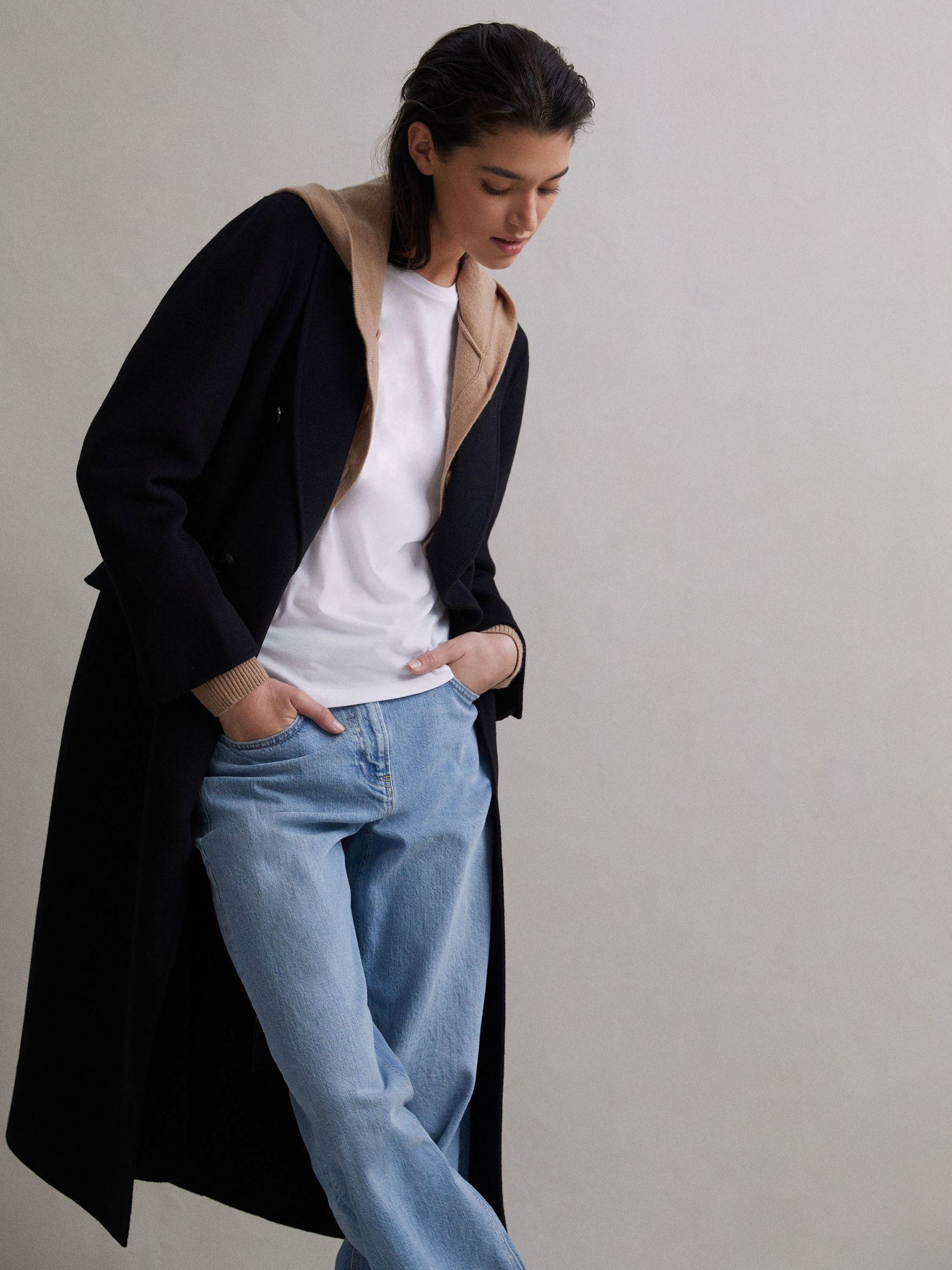 Relaxed Wool Blend Blindseam Belted Coat in Black Product Image