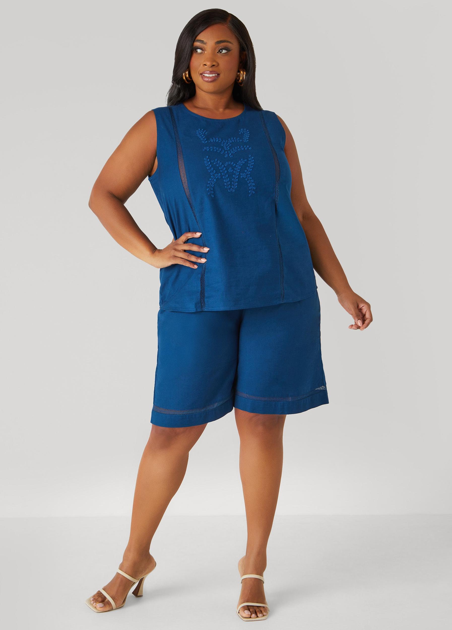 Plus Size Embroidered Cotton And Linen Top Ashley Stewart Product Image