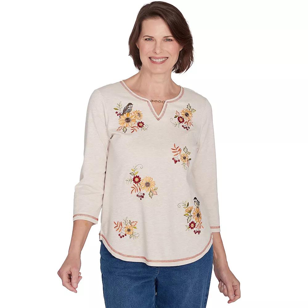 Women's Alfred Dunner Sunflowers & Birds Top, Size: Medium, Oatmeal Product Image