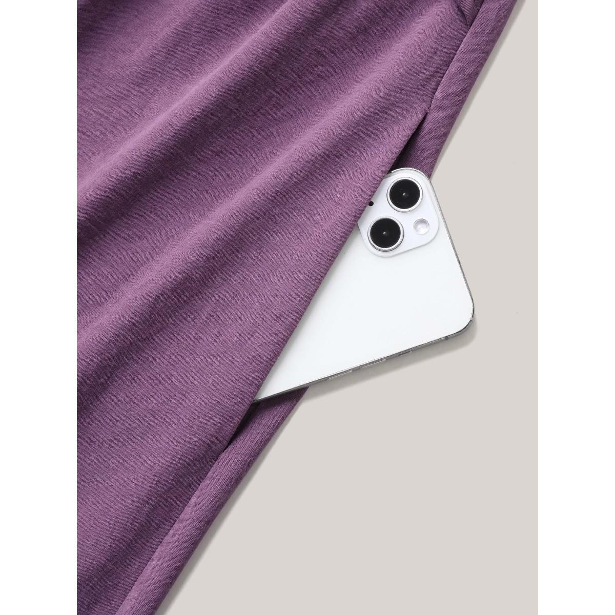 Plus Size Solid Surplice Neck Pockets Midi Dress Mauve Women At the Office Twist Overlap Collar Cap Sleeve Curvy BloomChic 14-16/1X Product Image