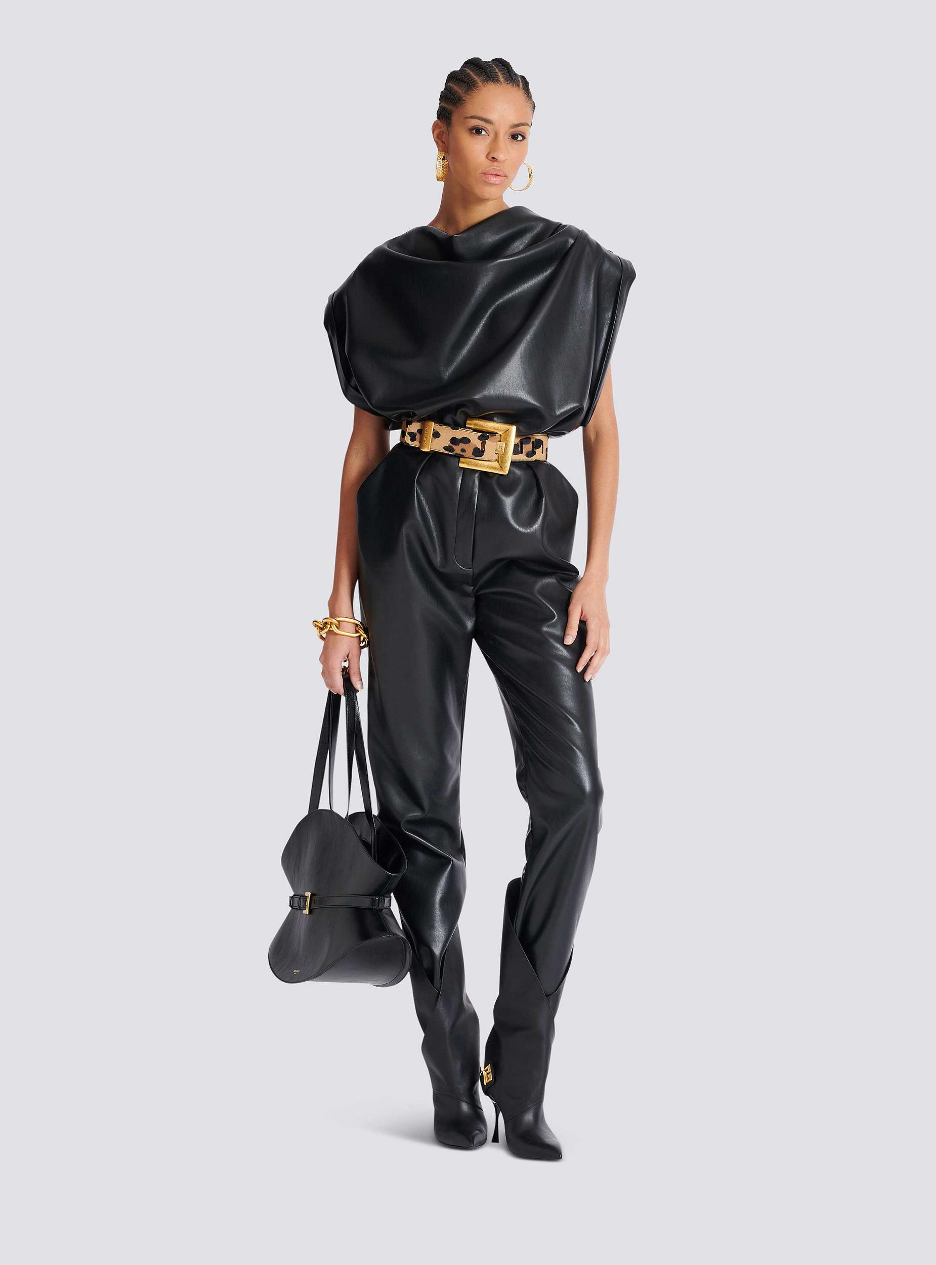 High-waisted faux leather trousers Product Image