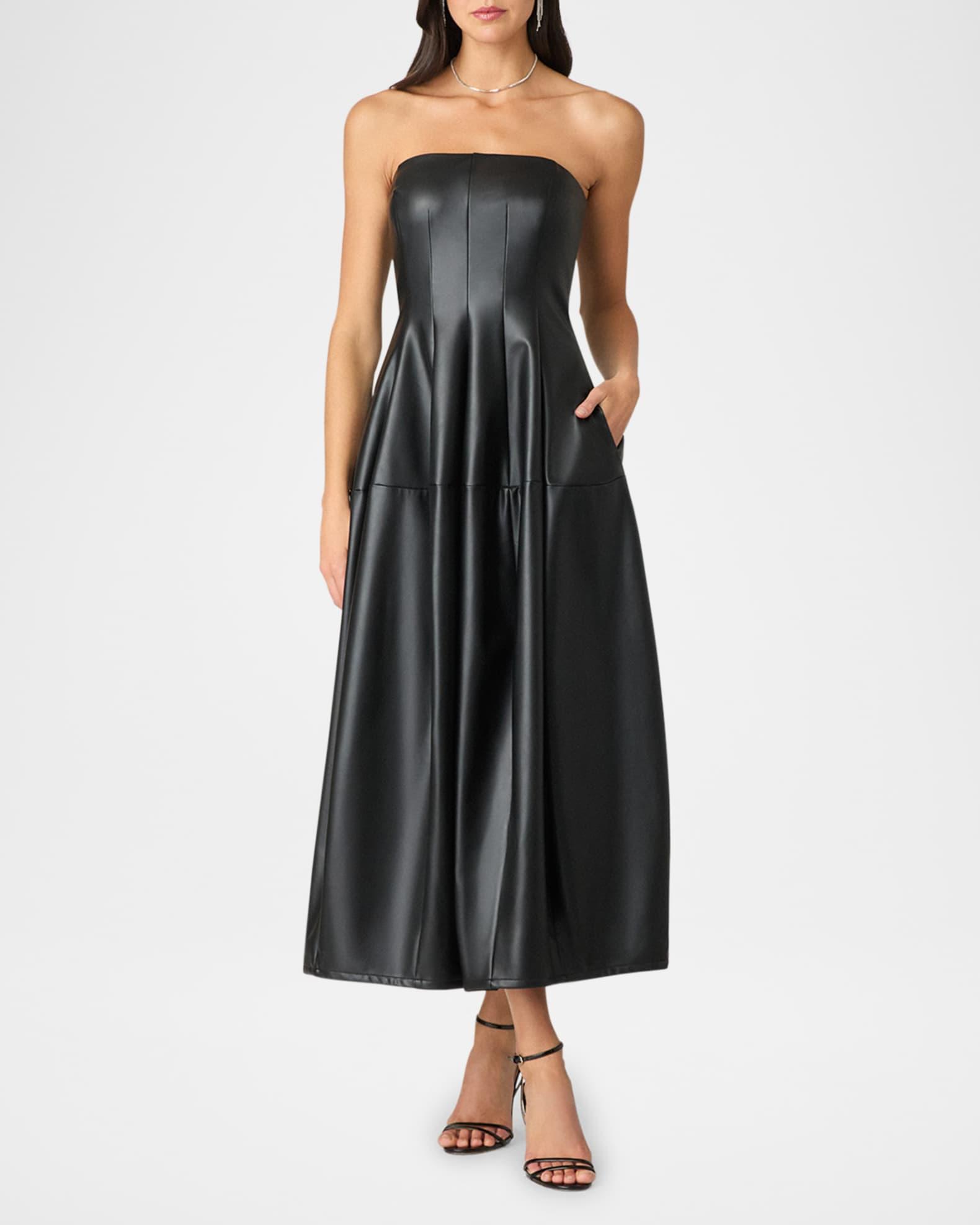 Celia Strapless Faux Leather Midi Dress Product Image