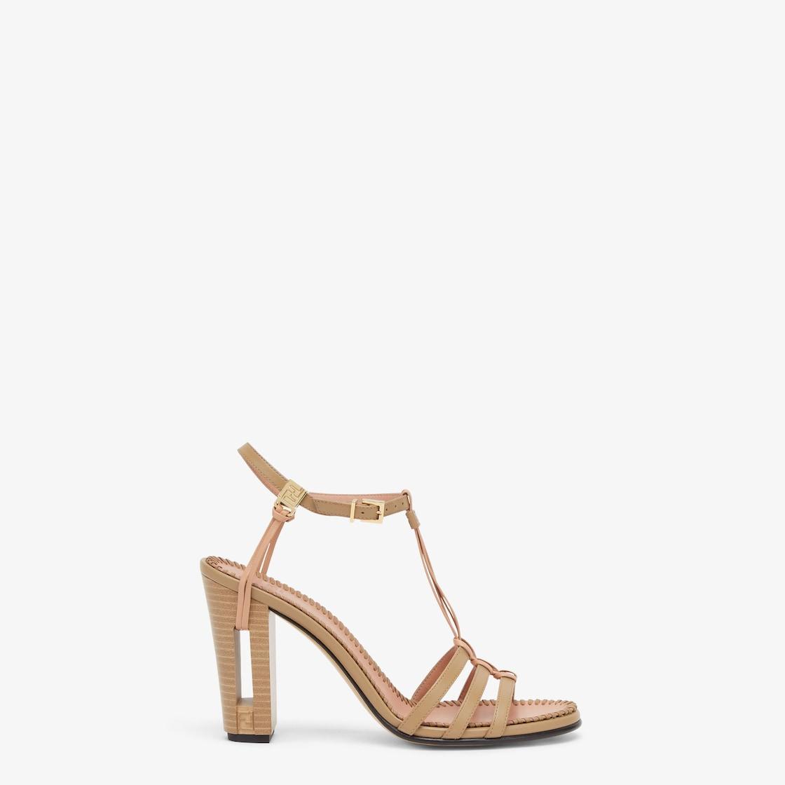 DelfinaBeige leather high-heeled sandals Product Image