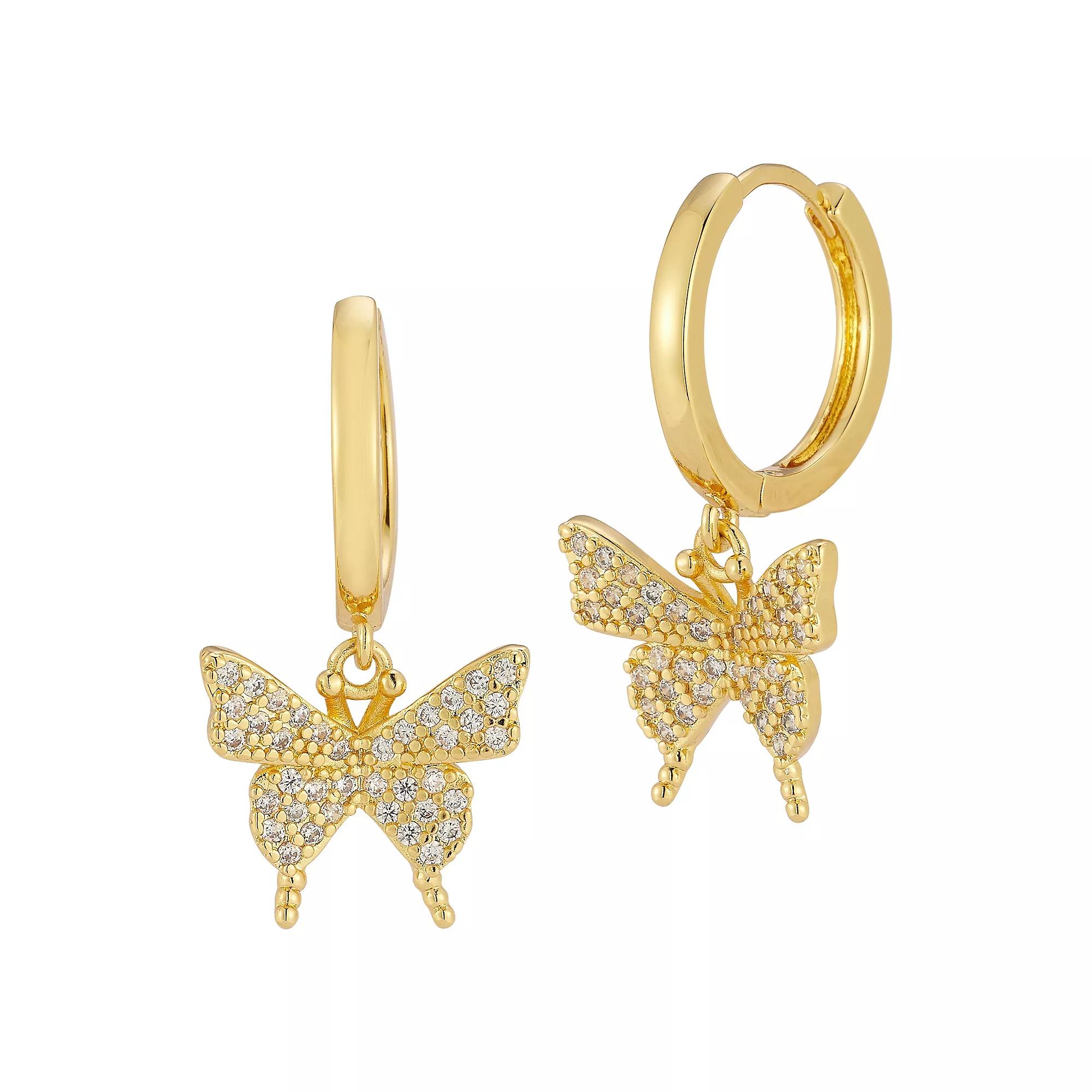 Cubic Zirconia Butterfly Drop Earrings, Women's, Gold Tone Product Image