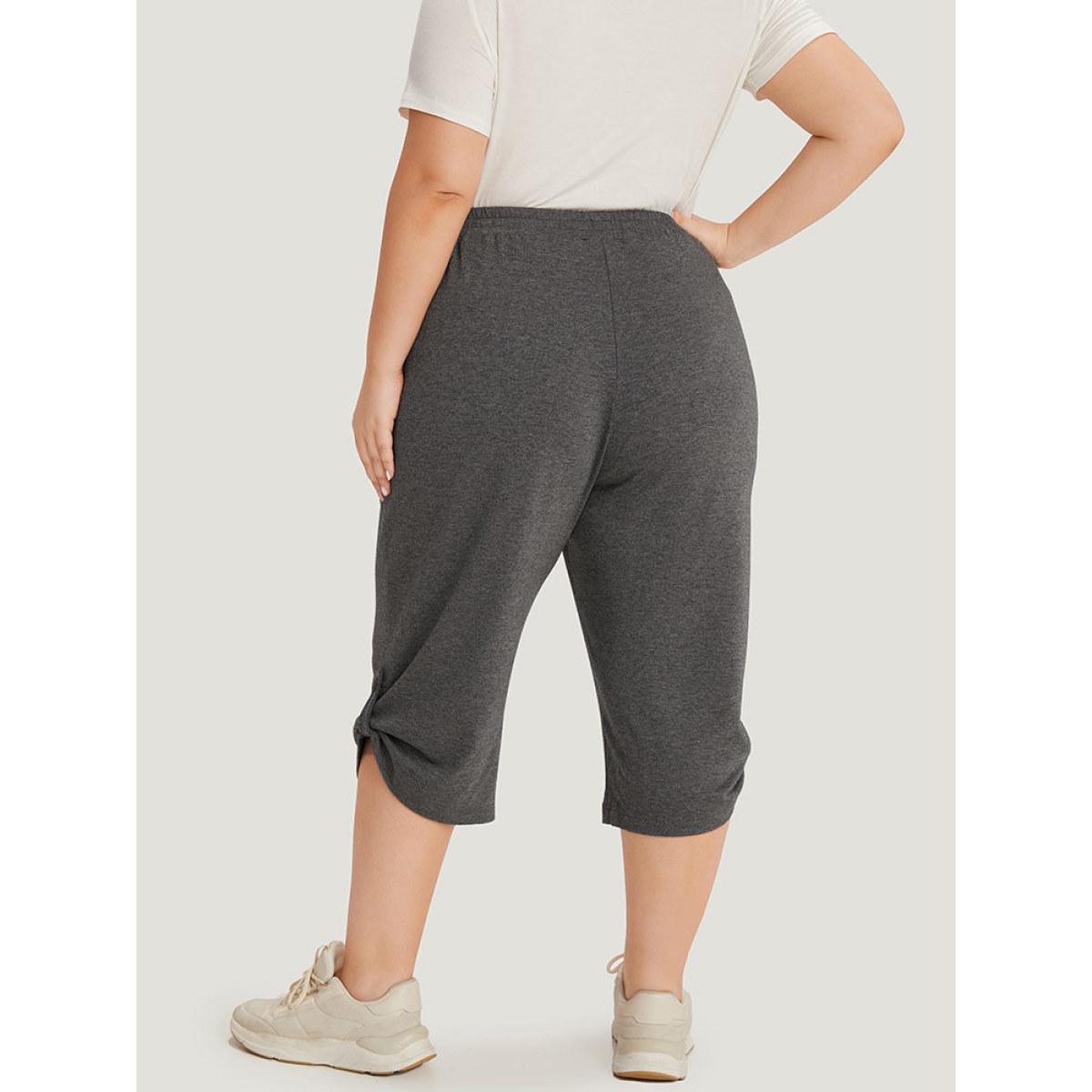 Supersoft Essentials Plain Pocket Button Detail Cropped Sweatpants DimGray Plus Size Women Casual Dailywear Elastic Waist 12/L Bloomchic Product Image
