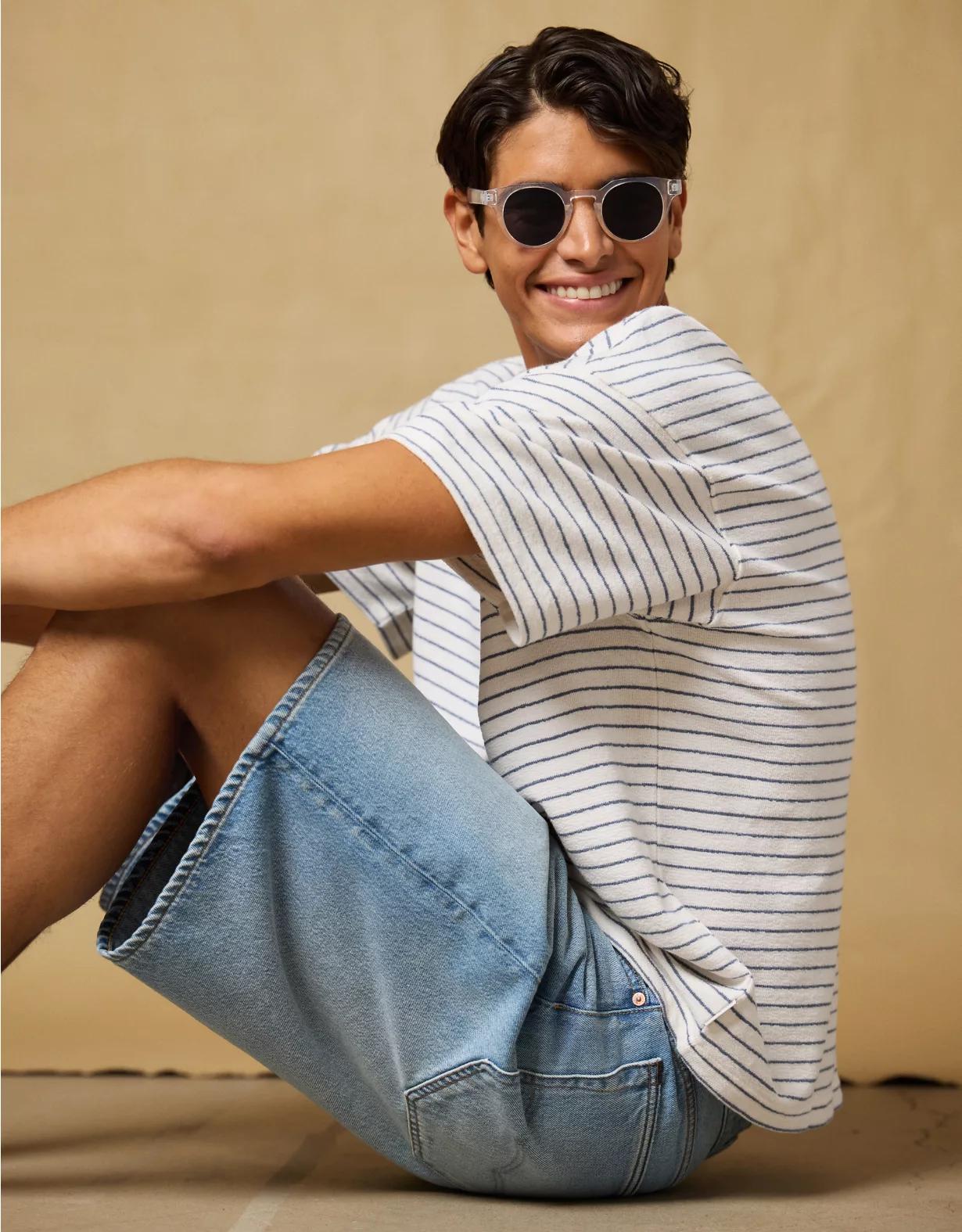 AE Boxy Textured Striped T-Shirt Product Image