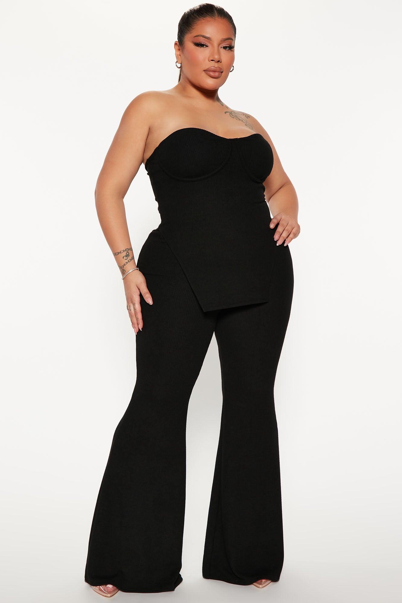 Call My Name Ribbed Pant Set - Black Product Image